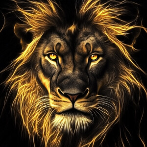 Generate an image of a majestic lion with a golden tan mane and...