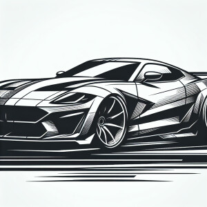 Line art full silhouette of the 2020 camaro. The model has a sle...