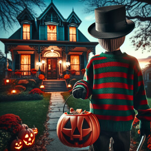 Create Freddy Kreuger trick or treating at a beautiful old house