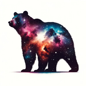 Cosmic watercolor filled animal silhouette on a blank white back...