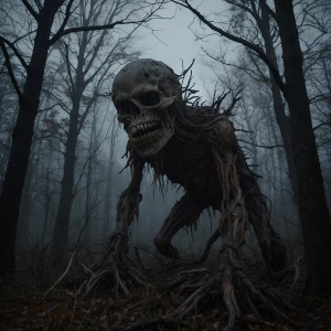 A grotesque, towering cyclops lumbers through a fog-drenched for...