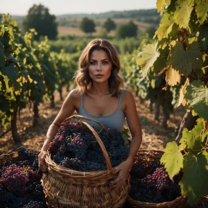Woman in grapes harvest