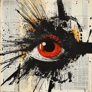 Dadaist typographic collage with newspapers, ink splashes, abstr...