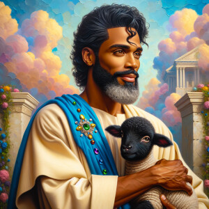 Oil painting of an African-American man resembling Jesus Christ,...