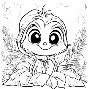Create a coloring page design with thick lines, featuring a cute...