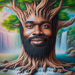 A hyper-realistic 3-D oil painting depicting a tree integrated w...