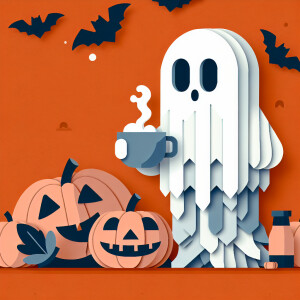 Ghost drinking pumpkin coffee
