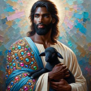 Oil painting of an African-American man resembling Jesus Christ,...