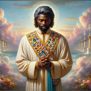 Oil painting of an African-American man resembling Jesus Christ,...