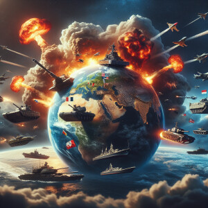A tiny planet  type  image  a digital painting of a world at war...