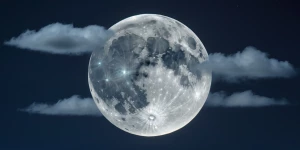 Crea un video de la luna en la noche y que las nubes pasen sobre...