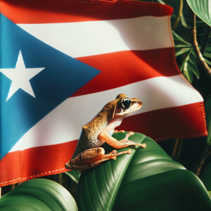 Puerto Rican flag and frog