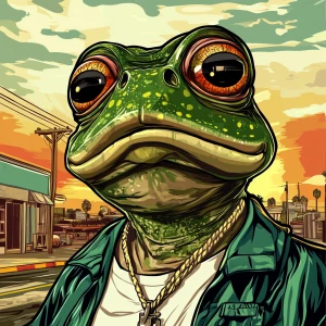MEME PEPE in GTA art style, , in the style of a Grand Theft Aut...
