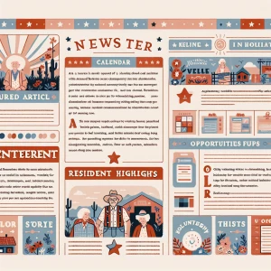 Create an illustrated newsletter template for a small retirement...