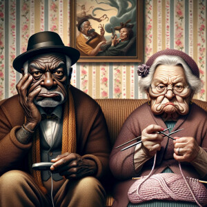Digital art, a stylized African-American elderly couple wearing...