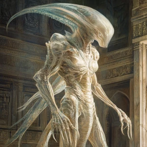An alien hybrid depicted in the refined and highly detailed styl...