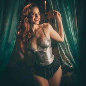 A stunning woman in a dynamic three-quarter pose, exuding confid...