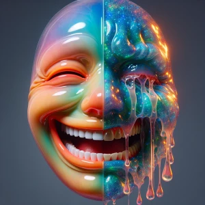 Bizarre  gelatinous smile now cry later mask
