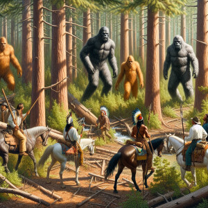 Choctaw warriors in 1855 Oklahoma tracking three sasquatch-like...