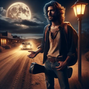 30 year-old man with long wavy brown hair falling across his for...