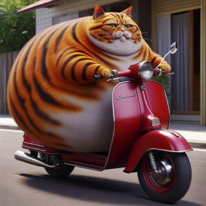 HD image of Garfield the cat driving a moped