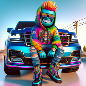 Create a colorful/psyscadelic character of Stuey wearing a Nike...