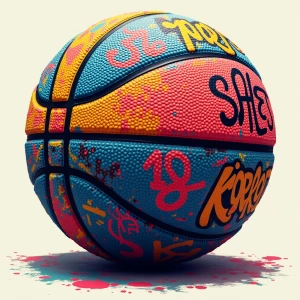 Design a vibrant, graffiti-style basketball that features bold,...