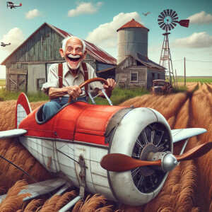 Funny and crazy caricature of a 95 year old American grandpa si...