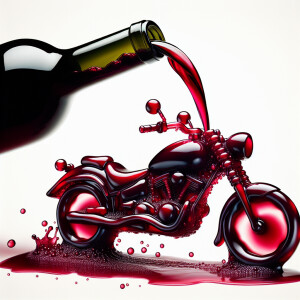 Wine pouring out of a bottle, and as it gets near the table it m...