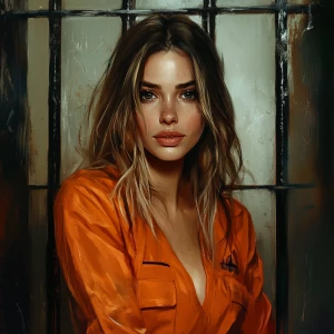 Beautiful woman in prison, realistic, selfie
