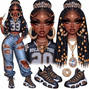 Design a African American glamorous girl, neatly styled long coi...