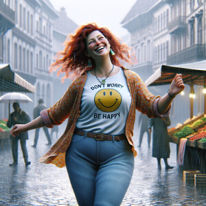 a hyperrealistic image of a plus-sized curly redhed woman who se...