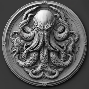 Design a high-contrast grayscale 3d bas relief of the kraken, Th...