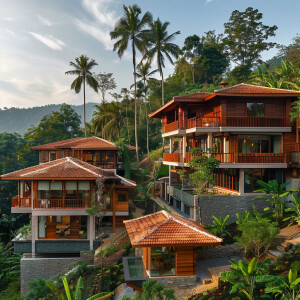 3 homes in a tropical forest in modern Kerala architecture with...