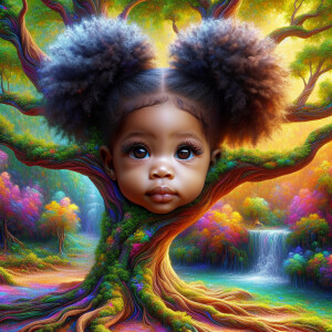 Create a hyper-realistic 3-D oil painting of a tree with a fulle...