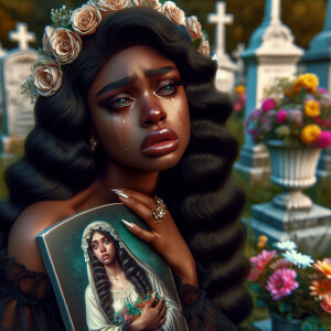 A beautiful light-skinned African-American woman with long wavy...