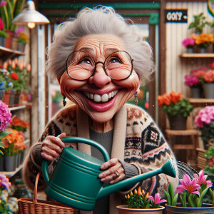 Funny and crazy caricature of a 95 year old American grandma in...