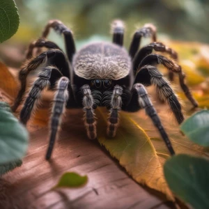 Create an image of a tarantula on a leafy background, highlighti...
