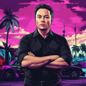 Elon Musk in GTA art style, , in the style of a Grand Theft Aut...