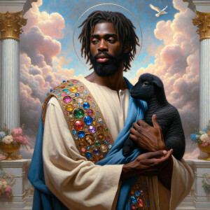 Oil painting of an African-American man resembling Jesus Christ,...