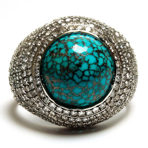 Turquoise Ring with clear diamonds