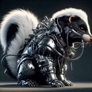 Intricately textured, hyper-realistic 3D closeup of a skunk with...