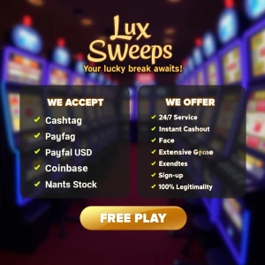 Create an online casino-themed graphic. Background: a blur of sp...