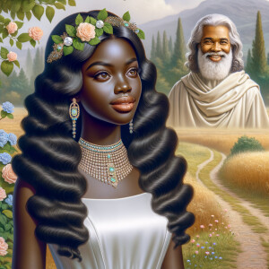 Create a 3-D realistic oil, painting of a beautiful African-Amer...