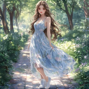 Create an image of an elegantly beautiful, tall woman with long,...