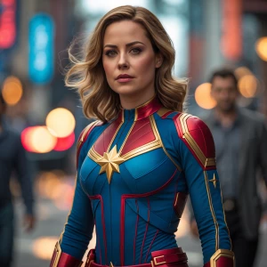 Captain Marvel and her new disappearing outfit.