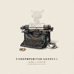 minimalist line-art illustration of a vintage typewriter, steam...