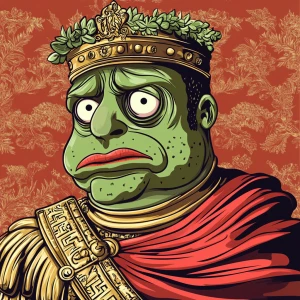 Pepe with pumped-up lips of a bright red color in carton style...