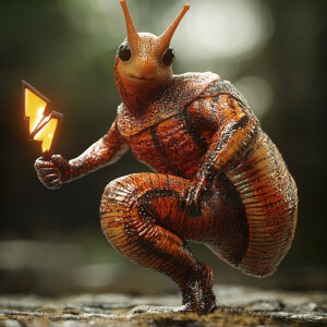 An anthropomorphic snail dressed in a fitted flash costume,  str...