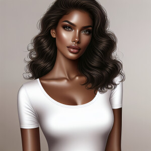 A highly detailed digital illustration of a glamorous model with...